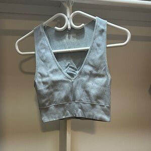 Garage Light Blue Ribbed V-Neck Cropped Tank